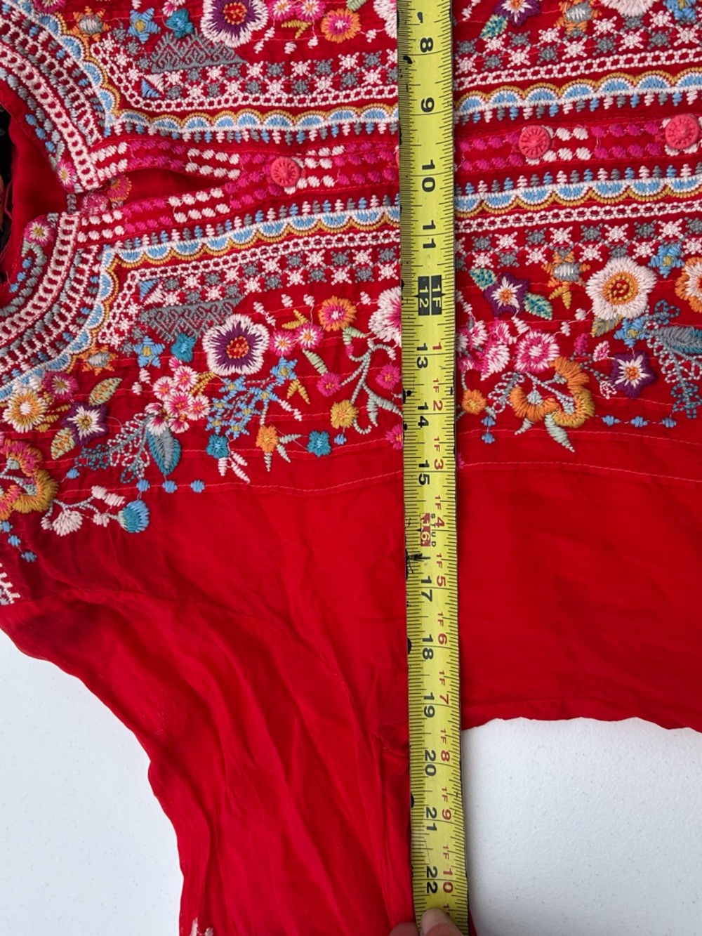 Johnny Was Red Embroidered Floral V‑Neck Tunic - Picture 7 of 13